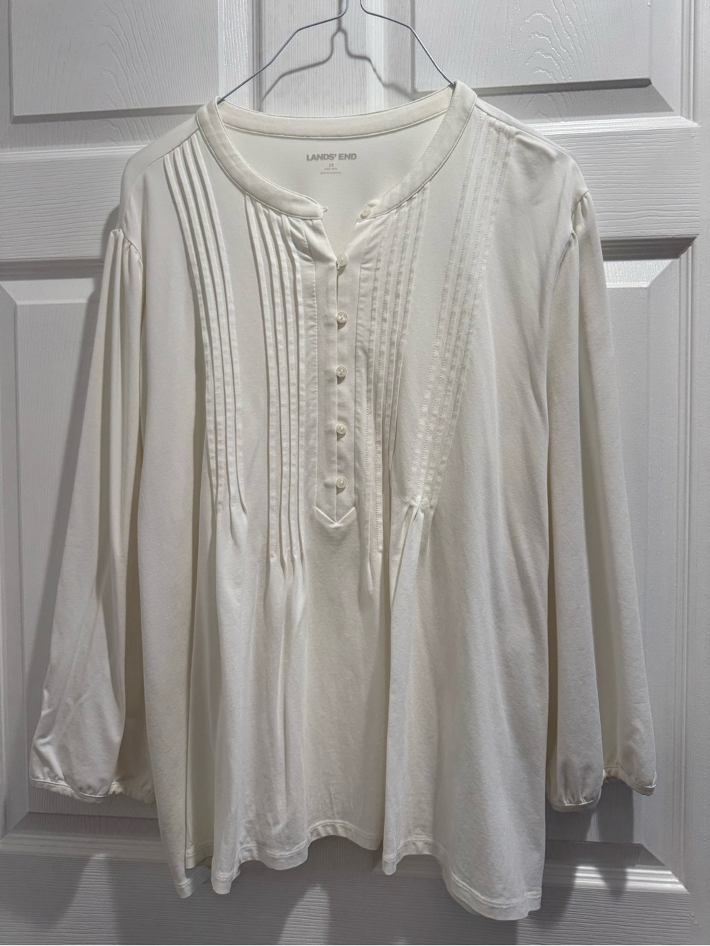 Lands' End Cream Pintuck Peasant Blouse